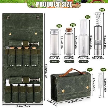 TOBWOLF Portable Spice Bag for Travel, Camping Spice Kit with 8 Jars-Green