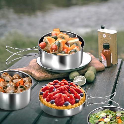 18/8 Stainless Steel Camping Cook Pot Set of 4 pcs