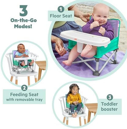 Bright Starts Disney Princess Ariel Pop 'N Sit Portable Booster, Indoor/Outdoor Use, Floor Seat with Feeding Tray, 6 Mos - 3 Yrs