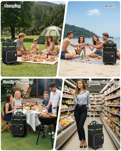 Ytonet 2-in-1 Rolling Cooler with Wheels, 55 Cans/40L Large Insulated Cooler on Wheels with Detachable Top Bag, Leakproof Soft Sided Cooler Bag for Beach, Picnic, Camping, Travel and Grocery，Black