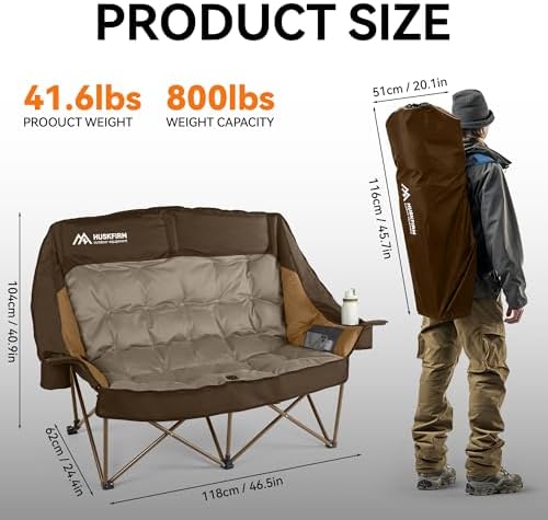 Huskfirm High Back Double Camping Chair 2 Person Camping Chair Brown