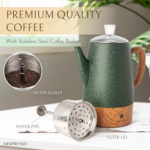 Mixpresso 10 Cup Shiny Green Electric Percolator Coffee Pot Stainless Steel
