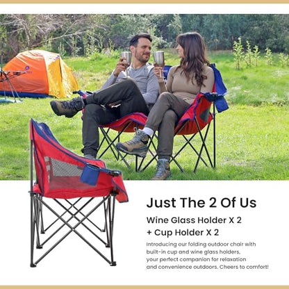 ARROWHEAD OUTDOOR 2-Pack Portable Folding Camp Loveseat Chair w/Glass & Cup Holders, Heavy Duty Carry Bag, 650 lbs Weight Capacity