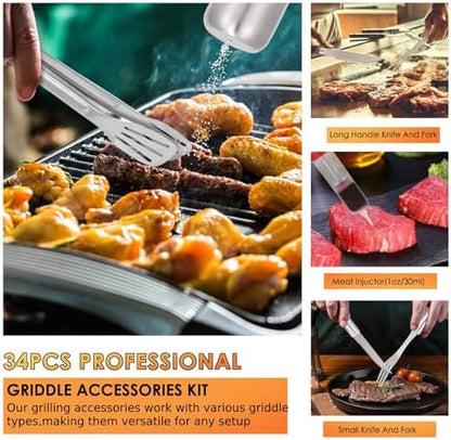 Yoehka BBQ Grilling Accessories Set, 34Pcs Heavy Duty Grill Tools, Brown
