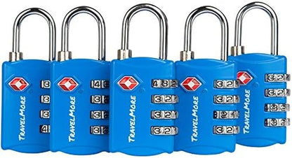 5 Pack TSA Luggage Locks with 4 Digit Combination – Heavy Duty Set Your Own Padlocks for Travel, Baggage, Suitcases & Backpacks - Blue