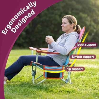 HaSteeL Low Beach Chairs, 2Pcs Folding Camping Lawn Chairs - Colorful