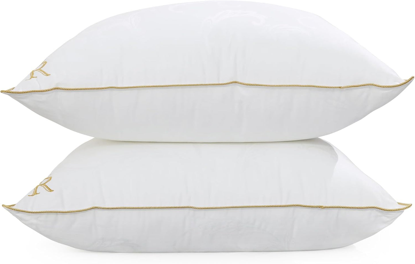 Royal Therapy Pillows Queen Size Set of 2 - Pillows, Side Sleeper Pillow - Adjustable Alternative Down Pillow, Bed Pillows, Sophisticated Design & Gold Piping