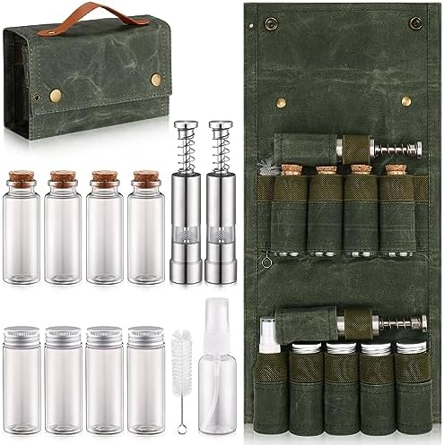 TOBWOLF Portable Spice Bag for Travel, Camping Spice Kit with 8 Jars-Green