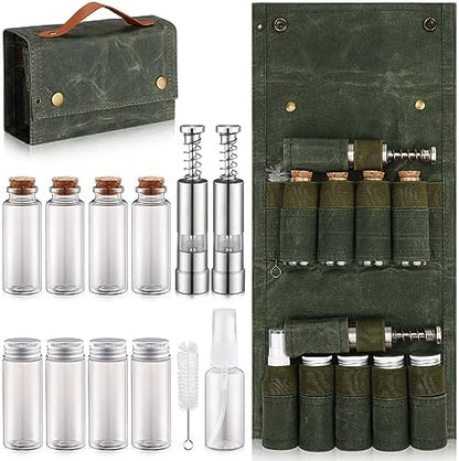 TOBWOLF Portable Spice Bag for Travel, Camping Spice Kit with 8 Jars-Green