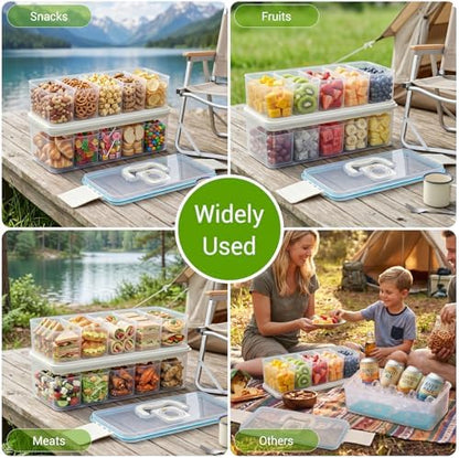 Snackle Box Container: Snack Organizer Divided Serving Tray with Ice-Pack, Portable Double-layer Tray Snackle Box for Food and Drink, Snack Platter for Travel Beach Picnic (White - 10 Tray)
