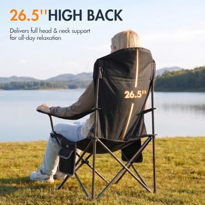EVER ADVANCED Oversized Heated Camping Chair, Lawn Chairs Heated Chairs Outdoor Sports with 3 Heat Levels, Heated Folding Chair Camping Chairs for Adults Supports 400lbs, Battery Not Included