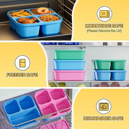 Canfanni 6 Pcs Snack Box Container Set, Reusable 3&4 Compartment Meal Prep Snack Containers for Adults Kids Toddler, BPA-Free Divided Lunchable Container for School, Work and Travel (Multicolor)