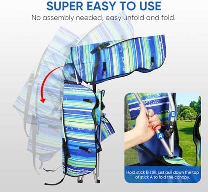 VTOY Portable Folding Camping Chair with Canopy, Outdoor Sun Shade Chair