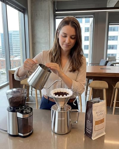 AGOGO Stainless Pour Over Coffee Maker Set, 50 Paper Filters, 30oz, Sliver
