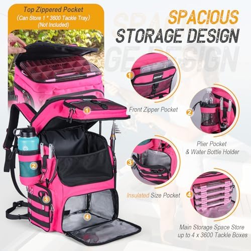 Goture Fishing Backpack with 4 Tackle Boxes,55L Tackle Backpack with Cooler
