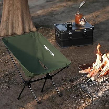 CAMEL CROWN Portable Camping Chair Folding Compact Lawn Lightweight Backpacking Chair with Carry Bag for Outdoor Hiking Beach Travel Picnic Festival Army Green 2pc