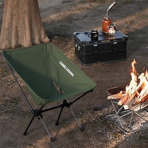 CAMEL CROWN Portable Camping Chair Folding Compact Lawn Lightweight Backpacking Chair with Carry Bag for Outdoor Hiking Beach Travel Picnic Festival Army Green