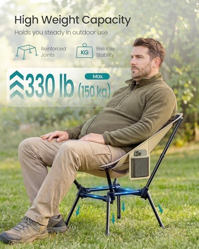 SONGMICS Camping Chair, Steel Frame, Supports 330 lb, 2 Storage Pockets