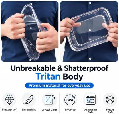 Lustroware Micro Clear Transparent Food Storage Containers with Lids – BPA-Free, Shatterproof, Dishwasher & Microwave Safe, 21oz Stackable Refrigerator Organizer Bins, Made in Japan, Set of 12