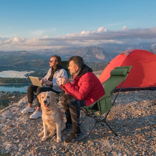 High Back Camping Chair for Adults, Folding Chair Supports 440 lbs, Lightweight Portable Backpacking Chair with Adjustable Pillow for Hiking & Camping