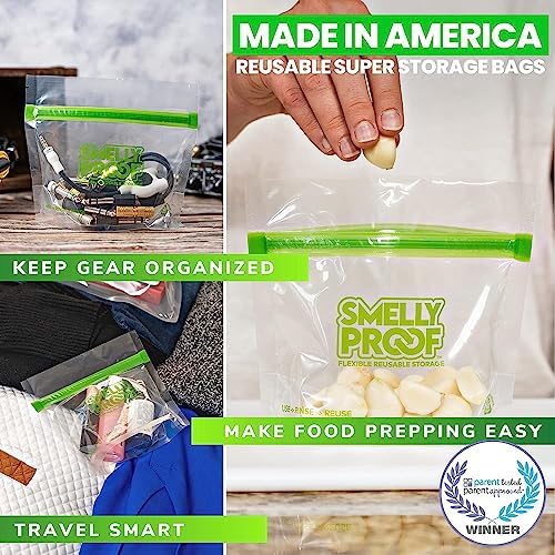 Smelly Proof 15 x Reusable Food Storage Bags, Reusable Freezer Bags, Reusable Snack Bags, Stand-Up Expandable “Stand & Fill”, Clear 3-Mil 6” x 4”, US Made, BPA FREE, NO PEVA, 15-pk