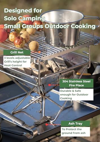 CAMPINGMOON Portable Charcoal Grill Fire Pit Stainless Steel X-MINI-PRO