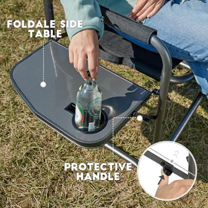 TIMBER RIDGE Aluminum Oversized Camping Chair, Lightweight Portable Directors Chair with Side Table Detachable Side Pocket for Outdoor Camping, Lawn, Picnic, Support 400lbs Black 2 Pack