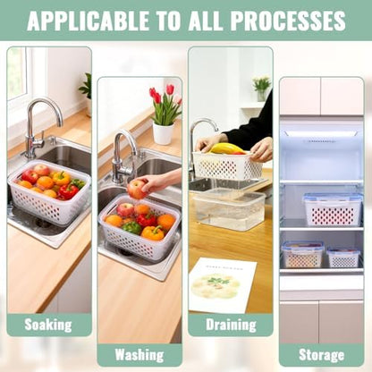 3 PCS Fruit Storage Containers for Fridge with Removable Colander