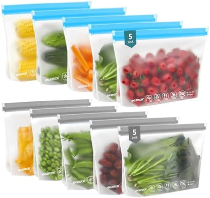 IDEATECH 10Pack Reusable Quart Freezer Bags, Food Storage Bags Stand Up