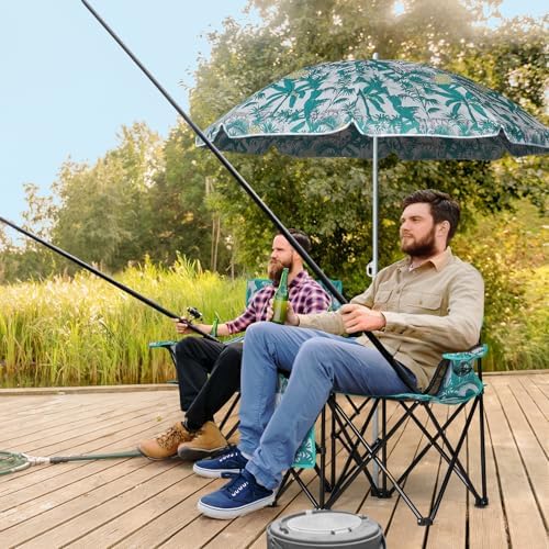 Outvita Folding Double Camping Chair w/Umbrella, Cooler for Beach Patio L