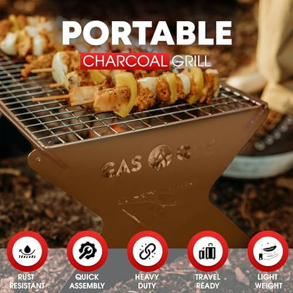 GasOne 15” Portable Charcoal Grill – Foldable BBQ Grill – Camping Grills for Backyard, Bonfire, Patio – Heavy-Duty Portable Fire Pit – Camp Cooking Gear, Brown