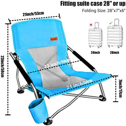 Nice C Low Beach Camping Folding Chair, River Sand Lake Chair (1 Pack Blue)