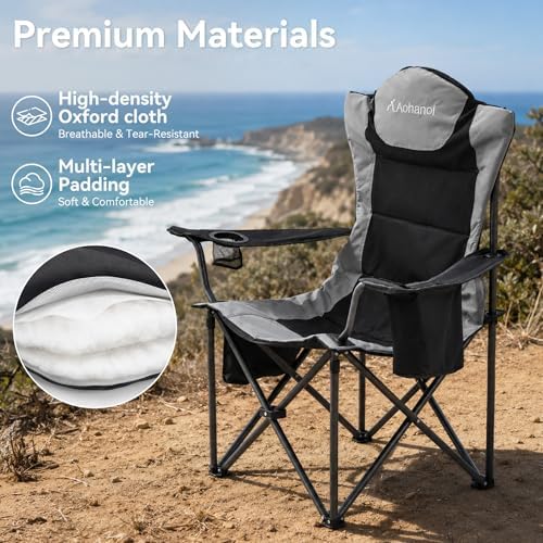 Aohanoi Heavy Duty Camping Chairs for Adults with Cup Holder & Cooler Bag