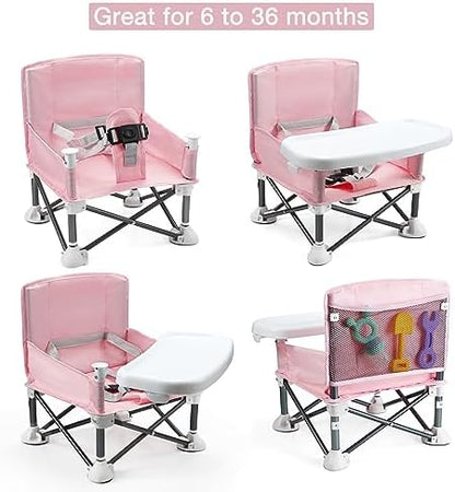 PandaEar Portable Baby Seat Travel| Compact Fold with Straps for Indoor/Outdoor Use| Great for Camping, Beach, Lawn |Toddlers, Kids, Boys, Girls (Pink)