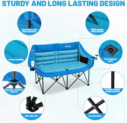 Youtanic Oversized Double Camping Chair, Folding Loveseat Camping Couch