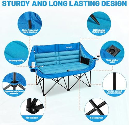 Youtanic Oversized Double Camping Chair, Folding Loveseat Camping Couch