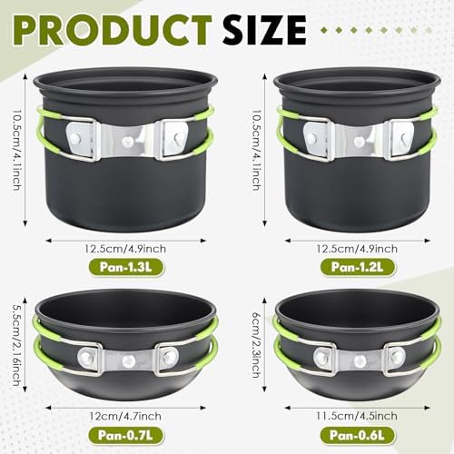 18-Pcs Camping Cookware Mess Kit for 2, Non-Stick Lightweight Pot Pan Set with Stainless Steel Cups & Plates, Folding Utensils with 3 Storage Bags for Emergency Prep, Hiking, Picnic