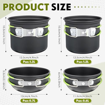 18-Pcs Camping Cookware Mess Kit for 2, Non-Stick Lightweight Pot Pan Set with Stainless Steel Cups & Plates, Folding Utensils with 3 Storage Bags for Emergency Prep, Hiking, Picnic
