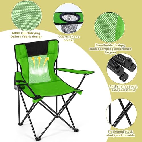 Shellwei 2 PCS Folding Camping Chair with Cupholder and Carry Bag Regular Size Colorful Breathable Portable Lightweight Lawn Chair with Side Pocket for Fishing Hiking Beach Outdoor Activity
