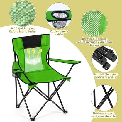 Shellwei 2 PCS Folding Camping Chair with Cupholder and Carry Bag Regular Size Colorful Breathable Portable Lightweight Lawn Chair with Side Pocket for Fishing Hiking Beach Outdoor Activity