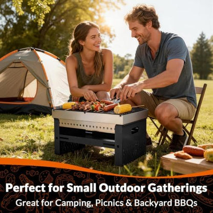 Portable Foldable Charcoal Grill, Small Tabletop Hibachi, Camping BBQ Grill