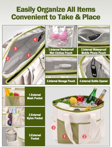 Odoland 2-in-1 Beach Cooler Bag-24 Can + 13L Dry Storage 12H Insulated