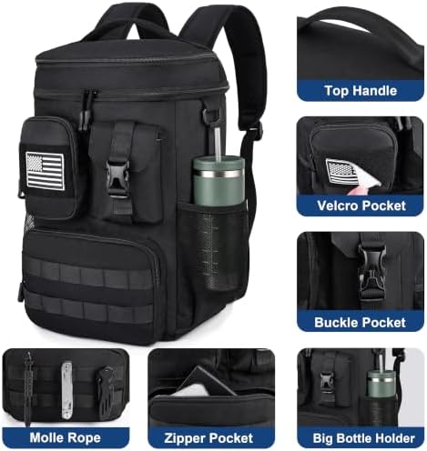 DEYACE Tactical Cooler Backpack, 33 Can 24L 20H Cold Retention Insulated Leak Proof Dual Compartment Cooler Lunch Box Bag with MOLLE System for Camping Hiking Beach Work