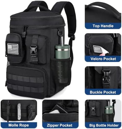 DEYACE Tactical Cooler Backpack, 33 Can 24L 20H Cold Retention Insulated Leak Proof Dual Compartment Cooler Lunch Box Bag with MOLLE System for Camping Hiking Beach Work