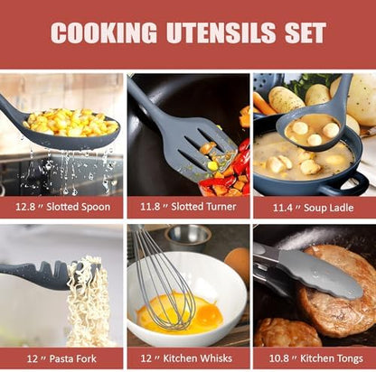 RAXCO Kitchen Set,18-Piece Cooking Utensils and Kitchen Knife Set,Gray