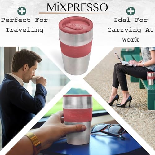 Mixpresso Single Serve & Single Cup Coffee Maker with 14oz Travel Mug Red