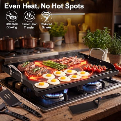 Pre-Seasoned Cast Iron Griddle, 25 x 16 in Flat Top Plate