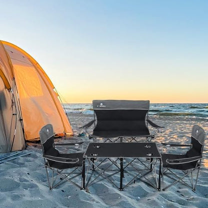 Camping Chair Set of 3, Outdoor Folding Camping Chairs for Heavy People with Cup Holder & Carry Bag,Collapsible Chair Include One Sofa Chair and Two Single Chair,Support up to 500lbs