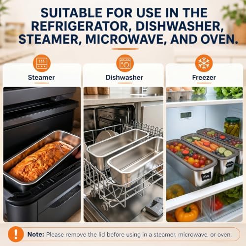 3pcs Stainless Steel Pasta Storage Containers Set with Labels and Marker, Stainless Steel Spaghetti Canisters for Pasta organizer,. Upgraded Airtight Food Containers 1.4L