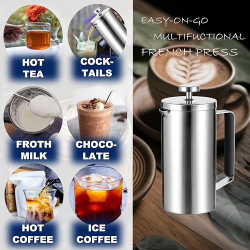 French Press 21 oz, Stainless Steel Coffee Press, Camping & Travel